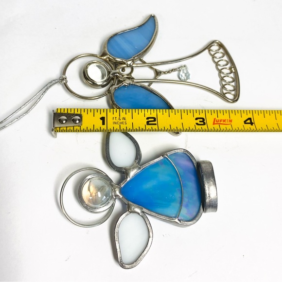 Vintage Lot of 3 Leaded STAINED GLASS ANGEL Christmas Angels ornament 2 Standing - Picture 5 of 8
